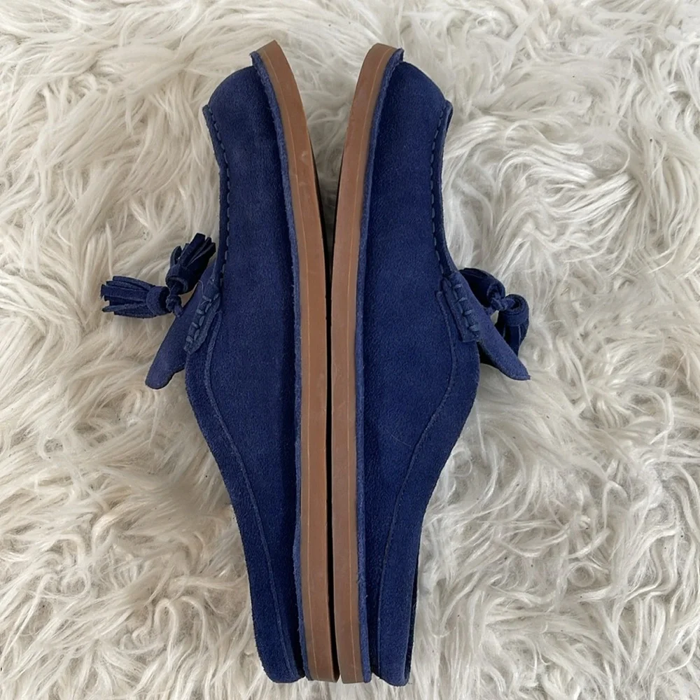 JEFFREY CAMPBELL Tassel Leather Slip On Loafer Mule Dark Blue Suede Size 8.5 - Picture 10 of 14